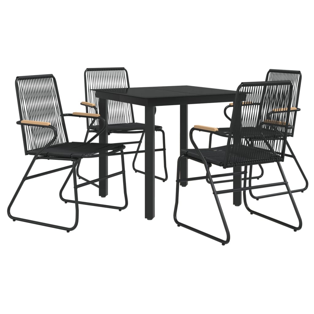 5 Piece Garden Dining Set Black PVC Rattan