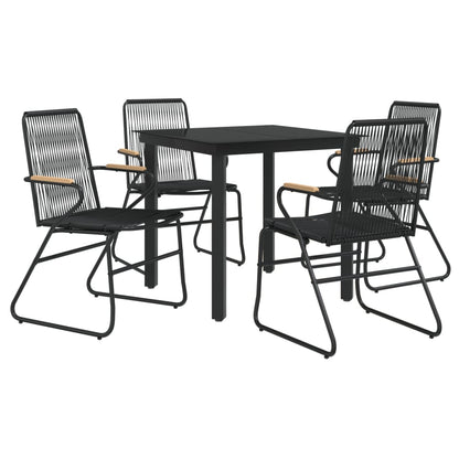 5 Piece Garden Dining Set Black PVC Rattan