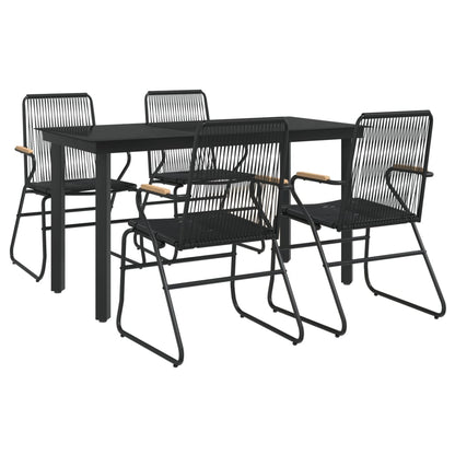5 Piece Garden Dining Set Black PVC Rattan