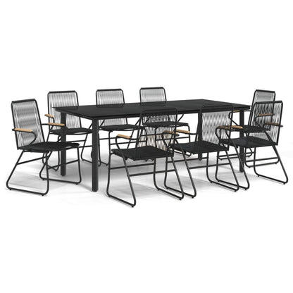 9 Piece Garden Dining Set Black PVC Rattan