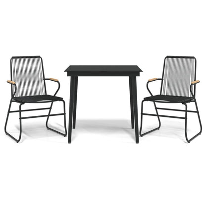 3 Piece Garden Dining Set Black PVC Rattan