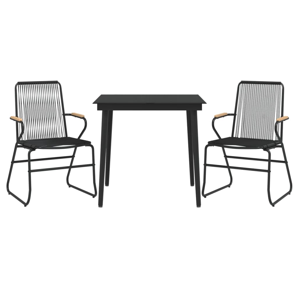 3 Piece Garden Dining Set Black PVC Rattan