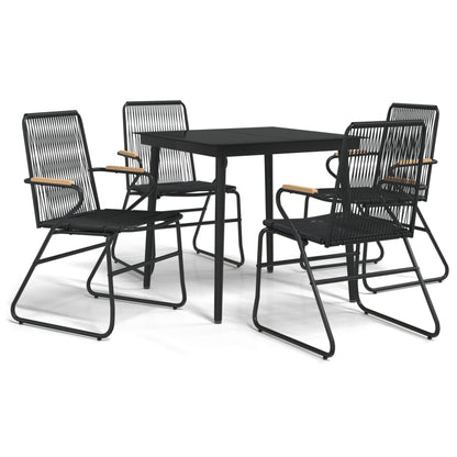 5 Piece Garden Dining Set Black PVC Rattan