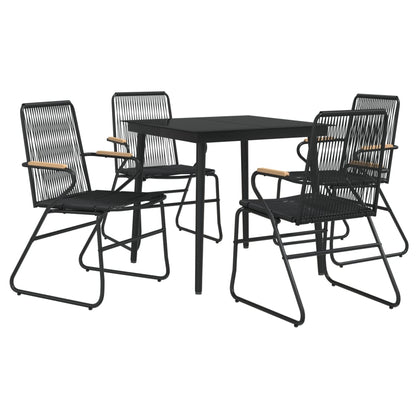 5 Piece Garden Dining Set Black PVC Rattan