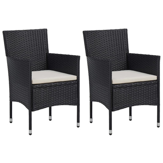 2-Piece Black Poly Rattan Garden Dining Chairs Set