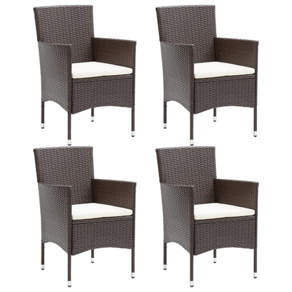 4-Piece Brown Poly Rattan Garden Dining Chair Set