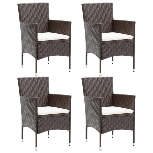 4-Piece Brown Poly Rattan Garden Dining Chair Set