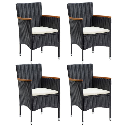 4-Piece Black Poly Rattan Garden Dining Chair Set
