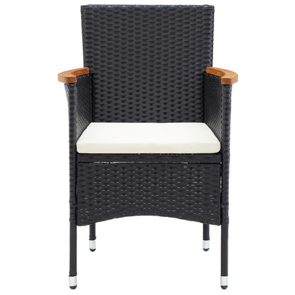 4-Piece Black Poly Rattan Garden Dining Chair Set