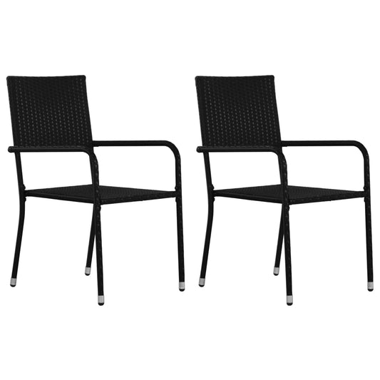 Stackable Black Poly Rattan Garden Dining Chairs, Set of 2