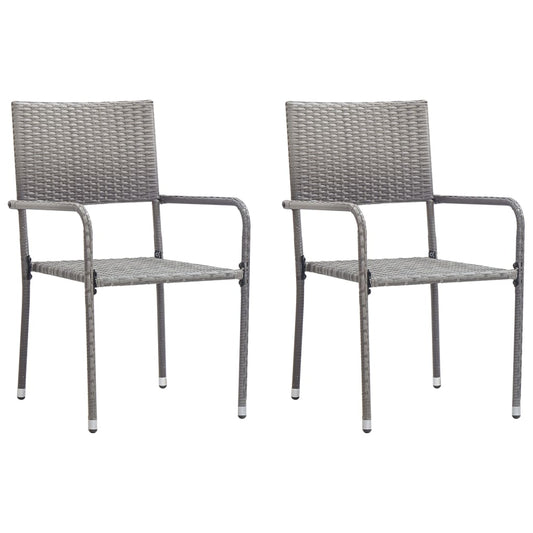 Stackable Grey Poly Rattan Garden Dining Chairs - 2 Pack