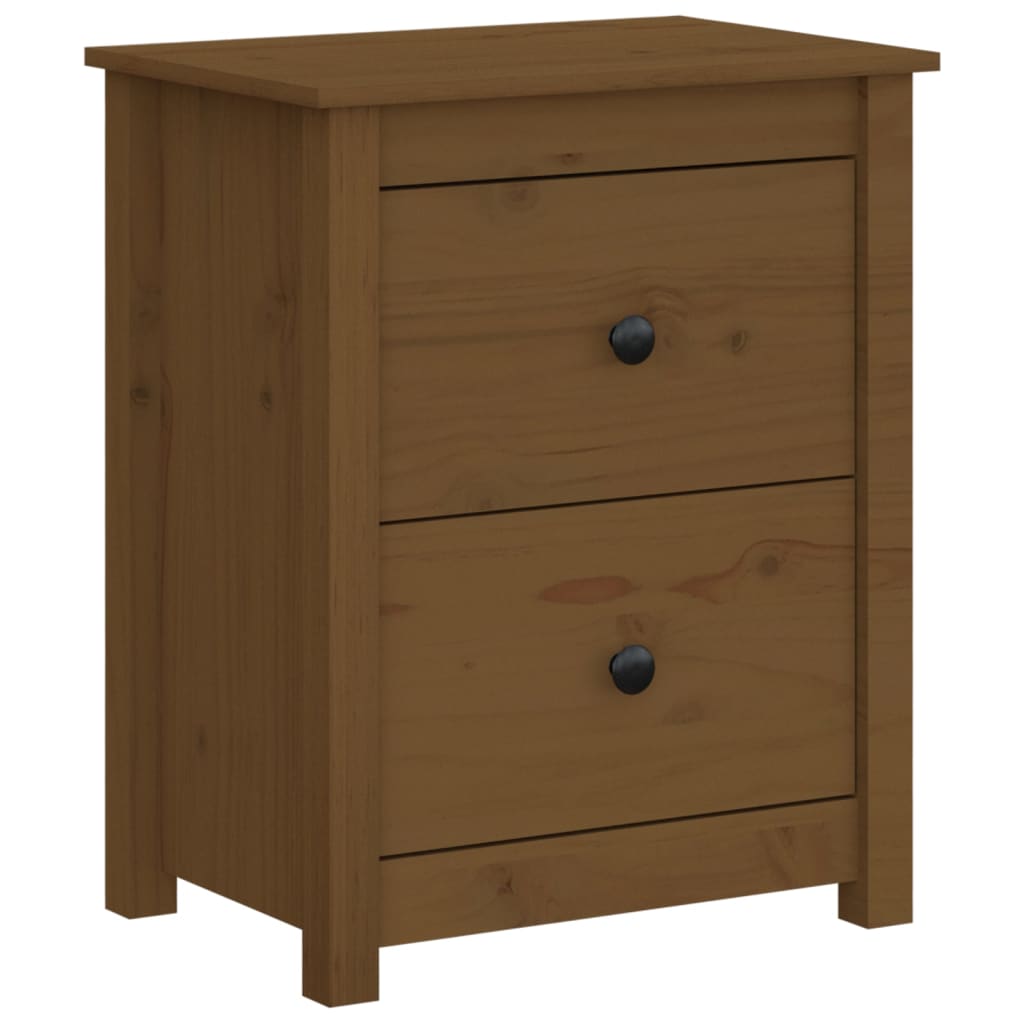 Honey Brown Pine Bedside Cabinet - Solid Wood, 50x35x61.5 cm