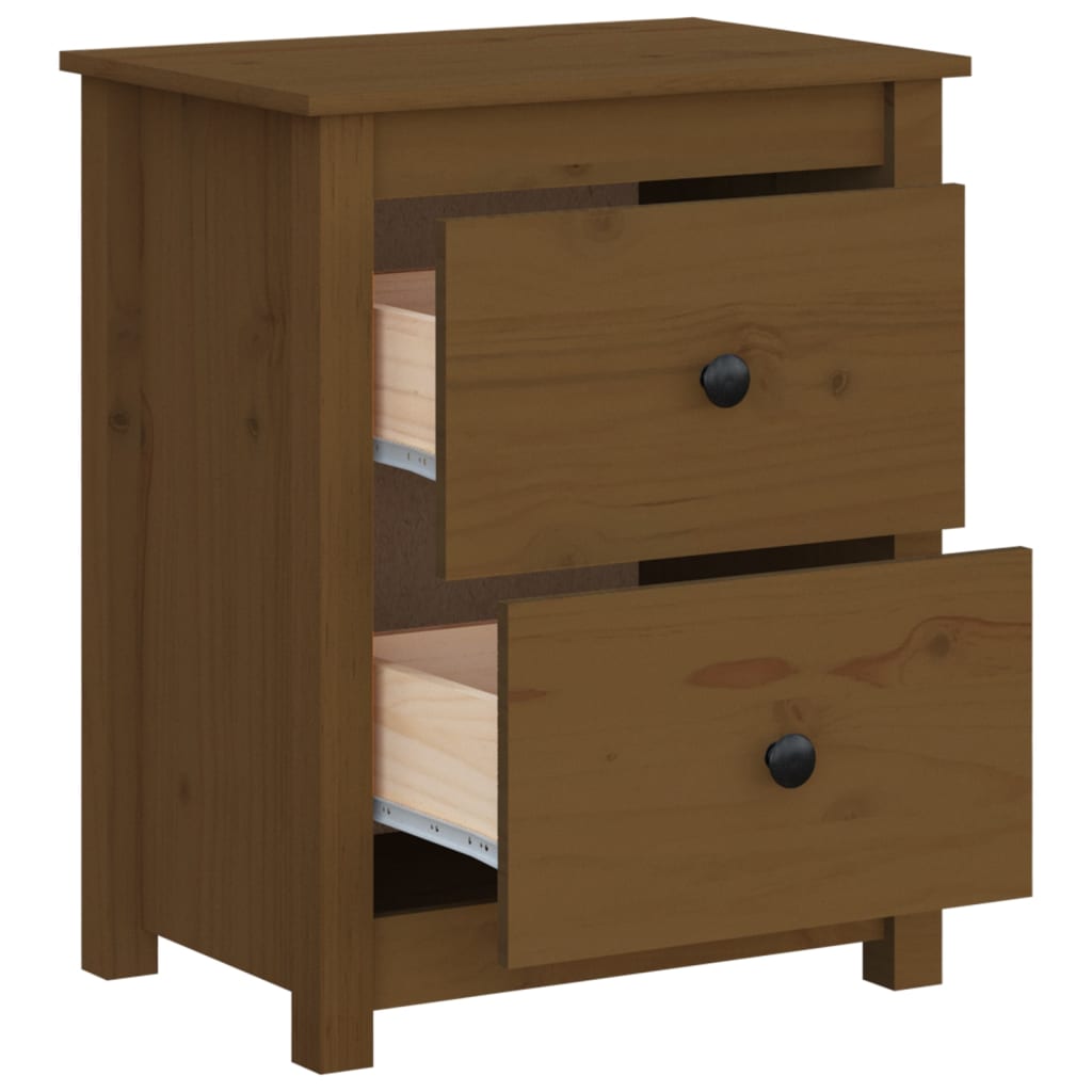 Honey Brown Pine Bedside Cabinet - Solid Wood, 50x35x61.5 cm