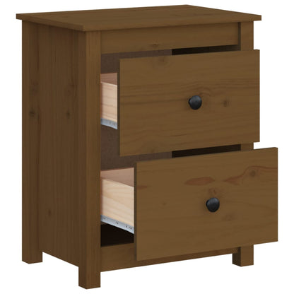 Honey Brown Pine Bedside Cabinet - Solid Wood, 50x35x61.5 cm