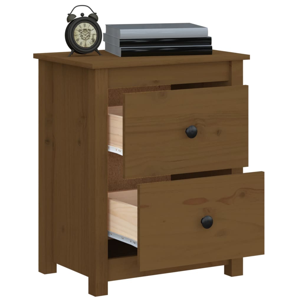 Honey Brown Pine Bedside Cabinet - Solid Wood, 50x35x61.5 cm