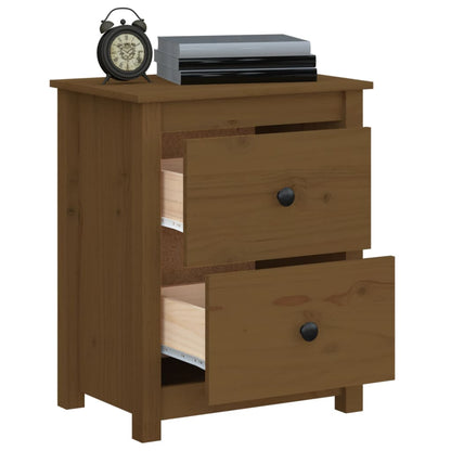 Honey Brown Pine Bedside Cabinet - Solid Wood, 50x35x61.5 cm