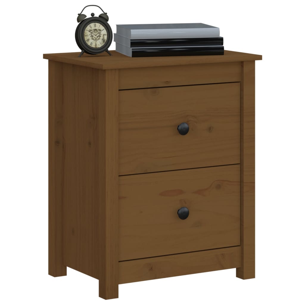 Honey Brown Pine Bedside Cabinet - Solid Wood, 50x35x61.5 cm