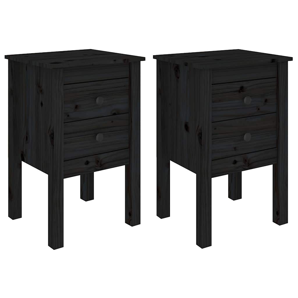 Black Solid Pine Bedside Cabinets - Set of 2, 40x35x61.5 cm