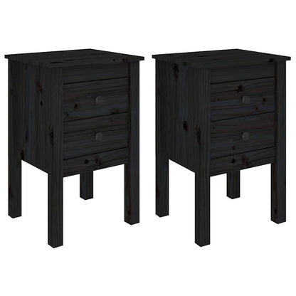 Black Solid Pine Bedside Cabinets - Set of 2, 40x35x61.5 cm