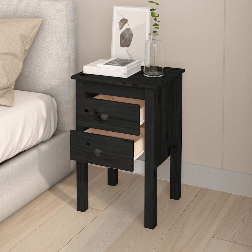 Black Solid Pine Bedside Cabinets - Set of 2, 40x35x61.5 cm