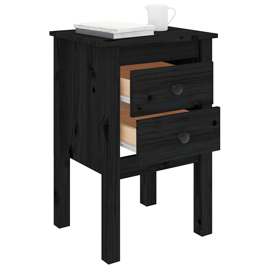 Black Solid Pine Bedside Cabinets - Set of 2, 40x35x61.5 cm