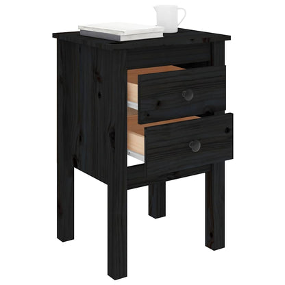 Black Solid Pine Bedside Cabinets - Set of 2, 40x35x61.5 cm