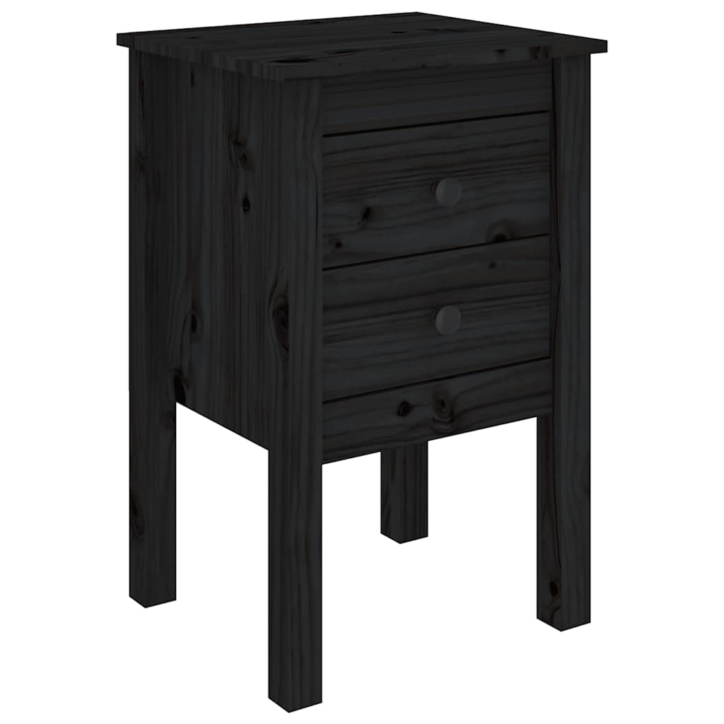 Black Solid Pine Bedside Cabinets - Set of 2, 40x35x61.5 cm