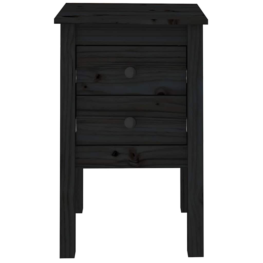 Black Solid Pine Bedside Cabinets - Set of 2, 40x35x61.5 cm