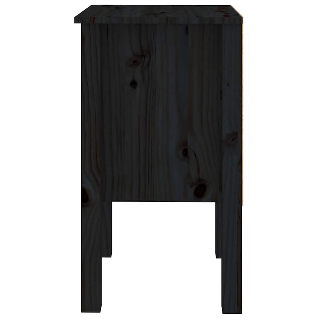 Black Solid Pine Bedside Cabinets - Set of 2, 40x35x61.5 cm