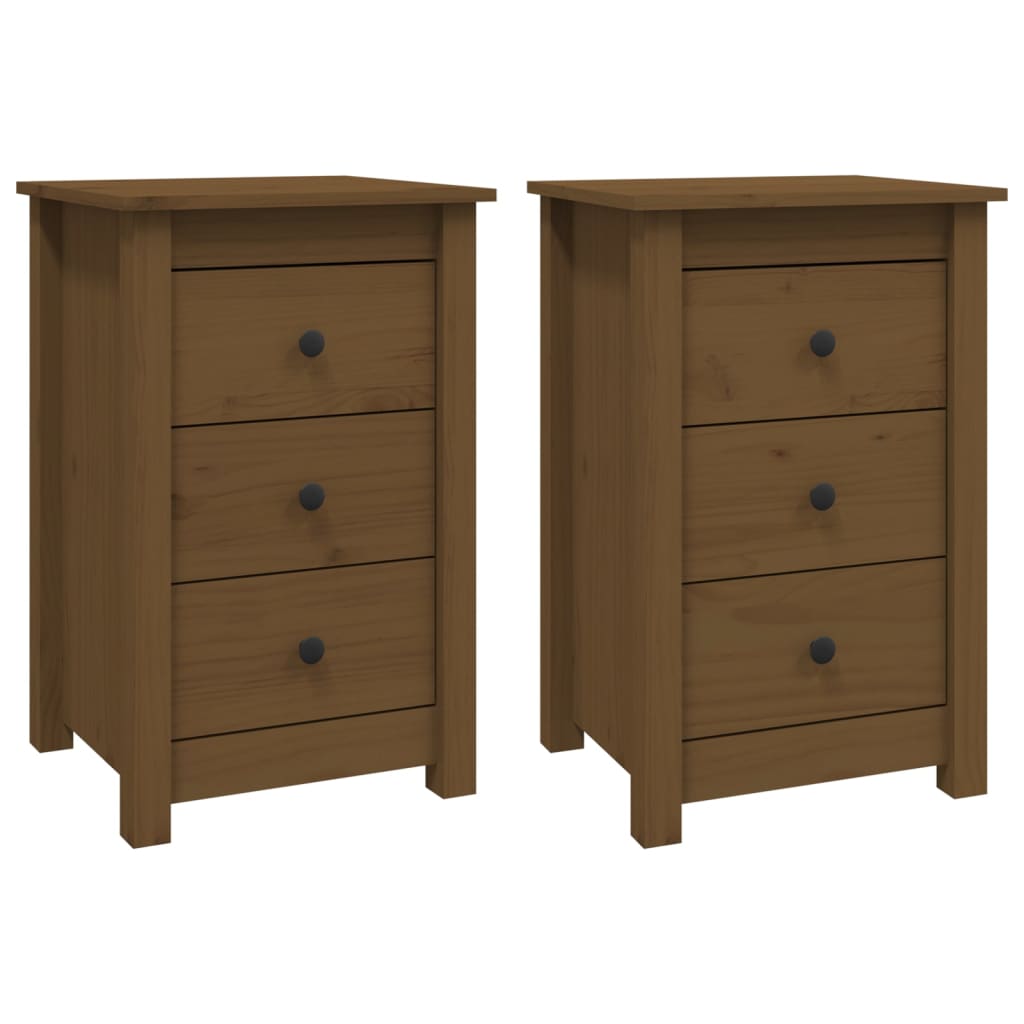 Solid Pine Bedside Cabinets 2pcs, Honey Brown, 40x35x61.5 cm