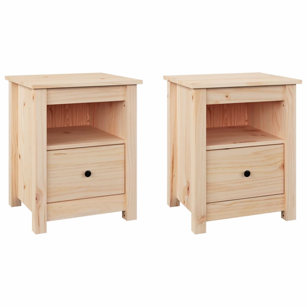 Set of 2 Solid Pine Wood Bedside Cabinets - Compact & Stylish