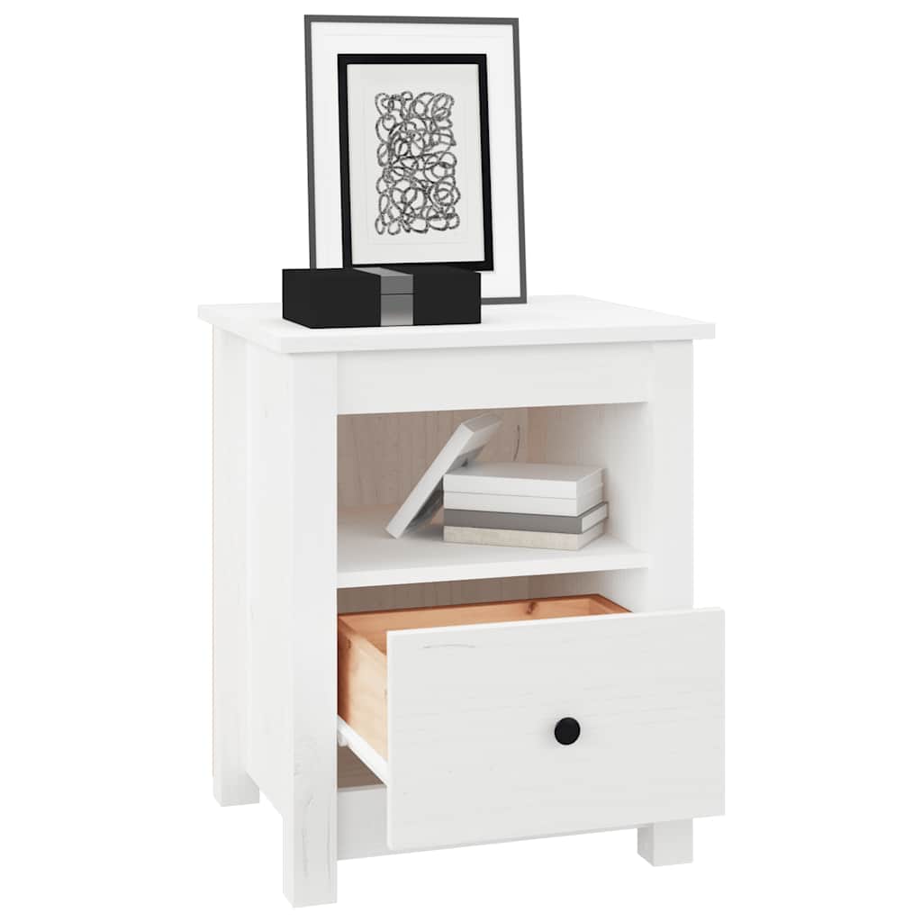 Solid Pine Bedside Cabinet in White - 40x35x49 cm