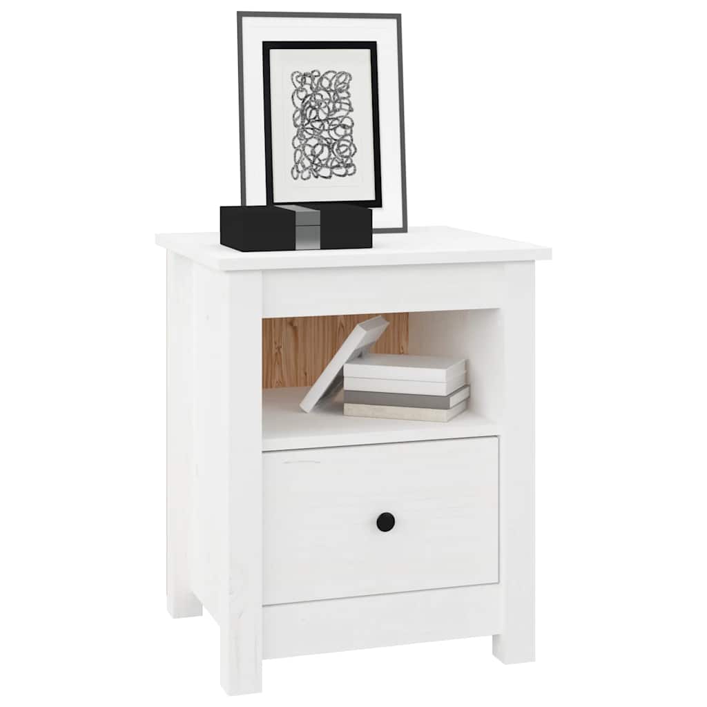Solid Pine Bedside Cabinet in White - 40x35x49 cm