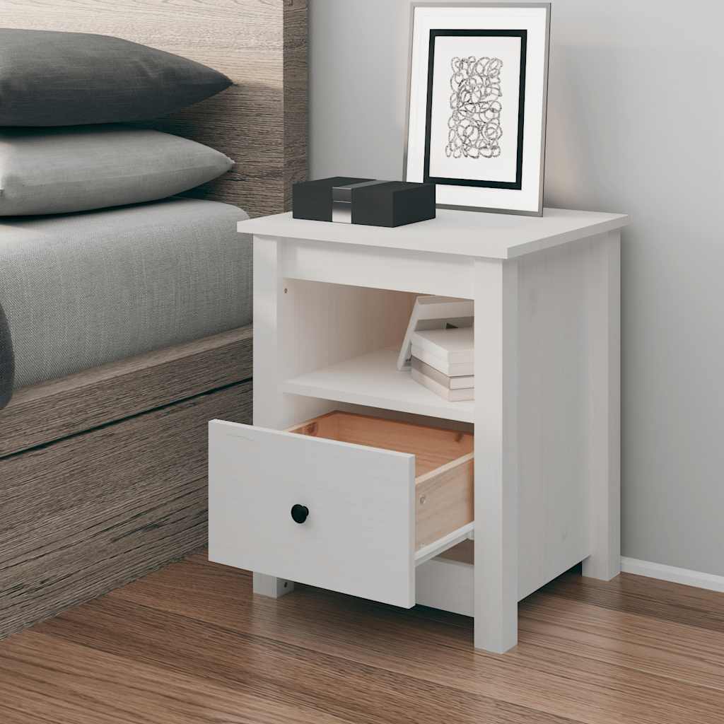 Solid Pine Bedside Cabinet in White - 40x35x49 cm