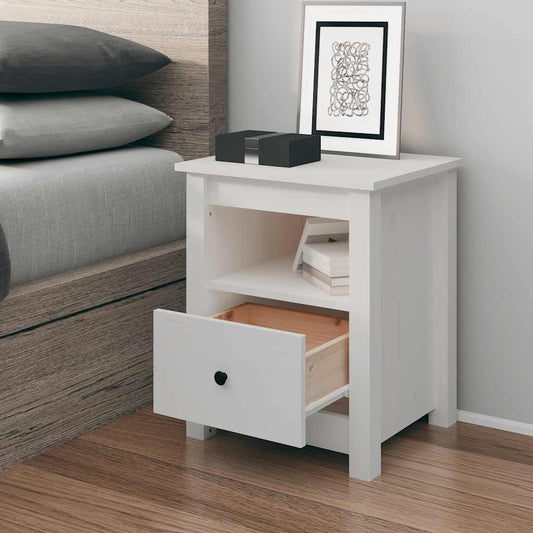 Solid Pine Bedside Cabinet in White - 40x35x49 cm