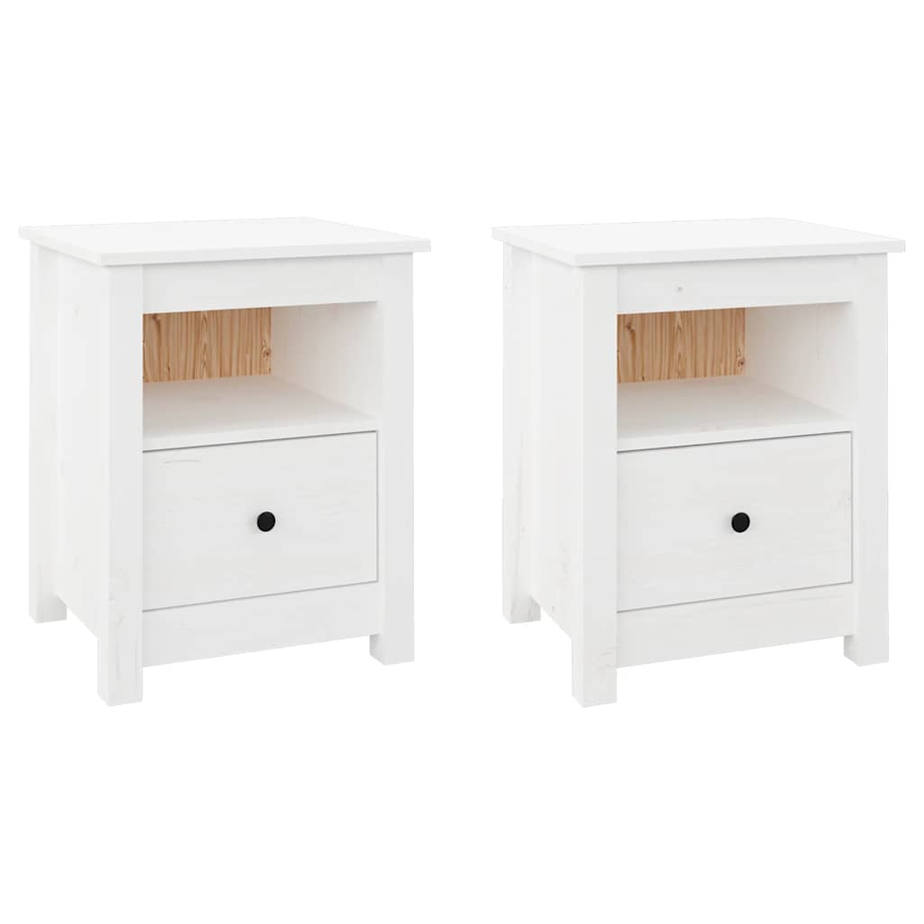 Solid Pine Bedside Cabinets - White, Set of 2 (40x35x49 cm)