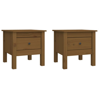 Honey Brown Pine Wood Side Tables, Set of 2, 40x40x39 cm