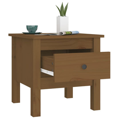 Honey Brown Pine Wood Side Tables, Set of 2, 40x40x39 cm