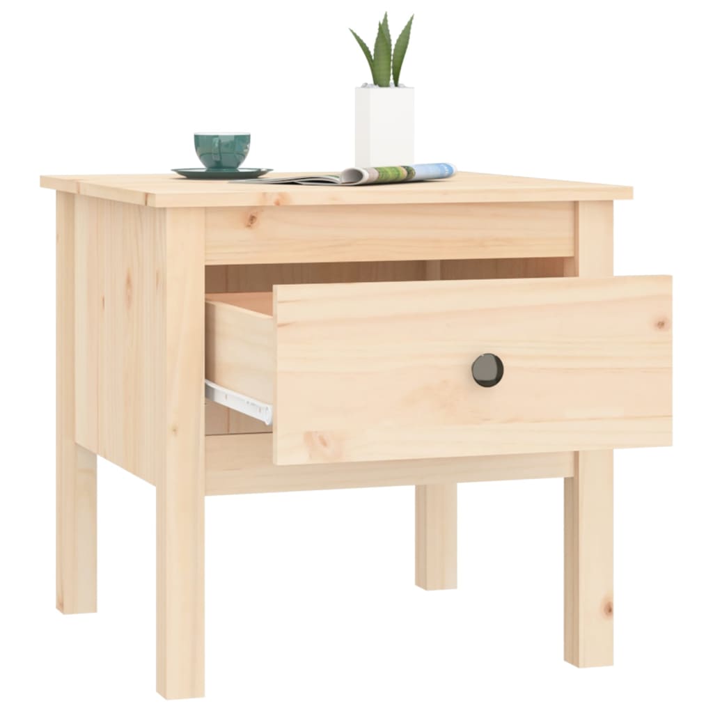 Solid Pine Wood Side Table - 50x50x49 cm, Natural Finish