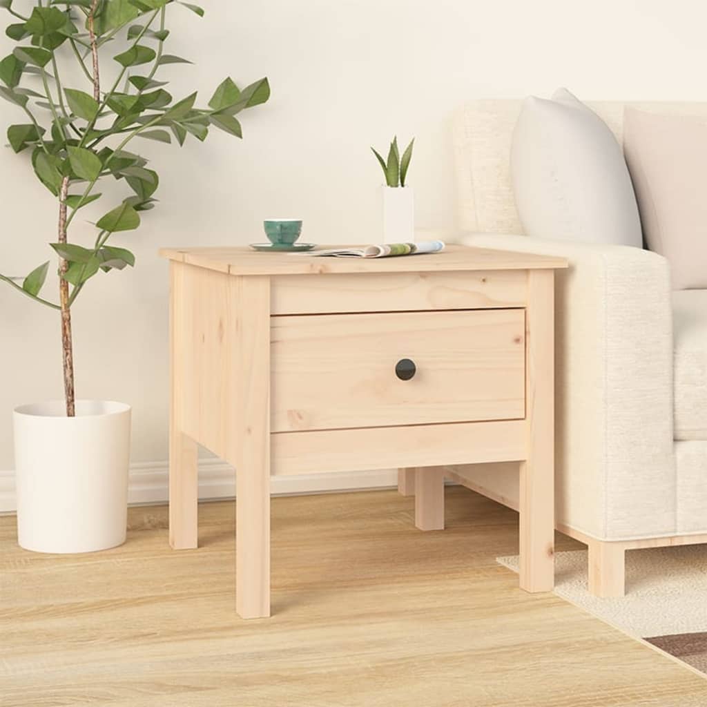 Solid Pine Wood Side Table - 50x50x49 cm, Natural Finish