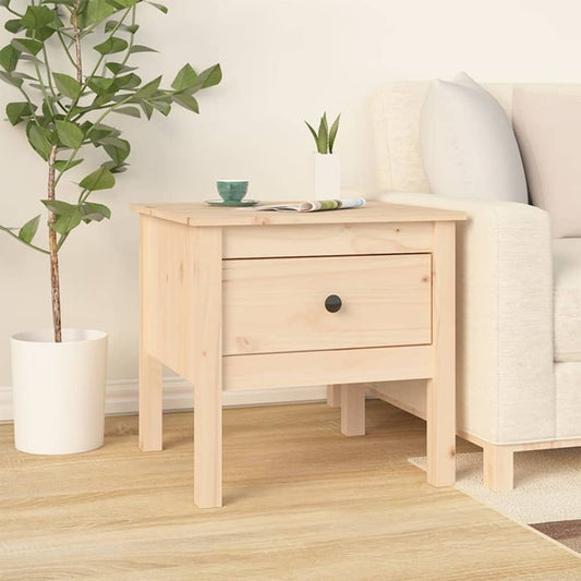 Solid Pine Wood Side Table - 50x50x49 cm, Natural Finish