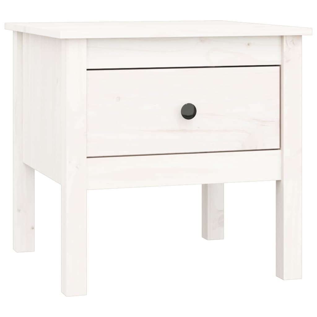 Solid Pine Wood Side Table - White, 50x50x49 cm