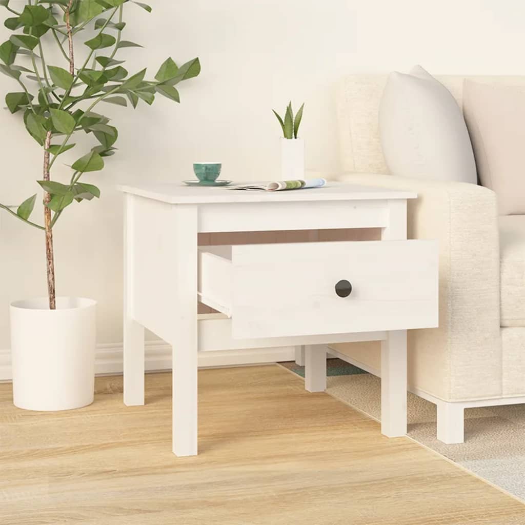 Solid Pine Wood Side Table - White, 50x50x49 cm