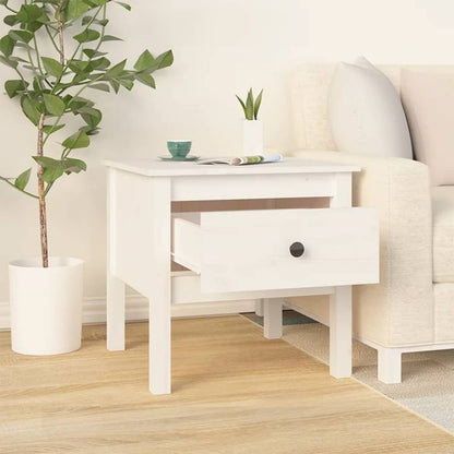 Solid Pine Wood Side Table - White, 50x50x49 cm