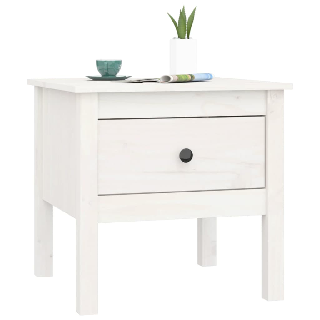 Solid Pine Wood Side Table - White, 50x50x49 cm