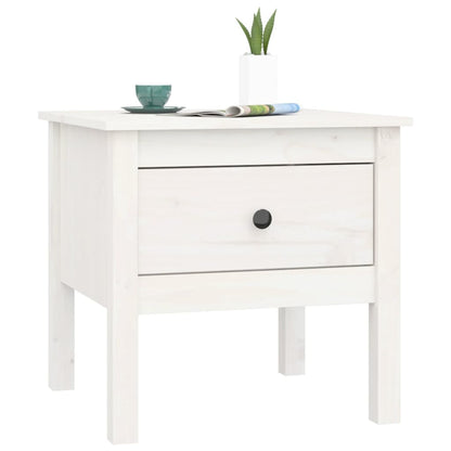Solid Pine Wood Side Table - White, 50x50x49 cm