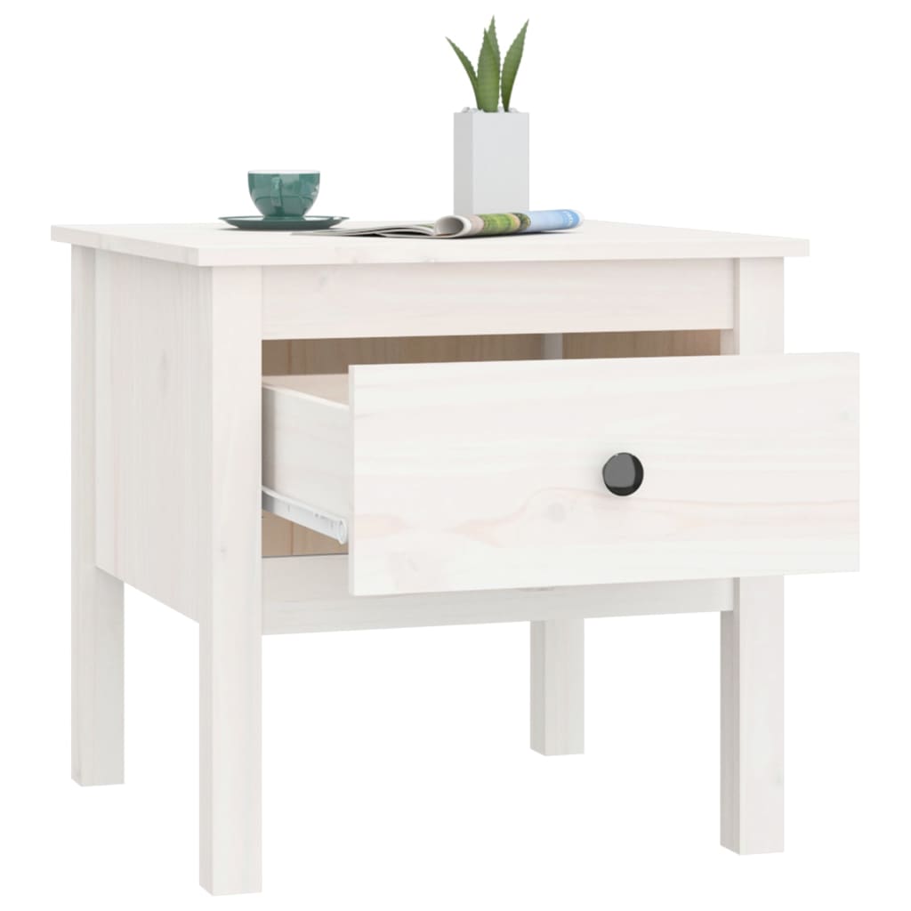 Solid Pine Wood Side Table - White, 50x50x49 cm