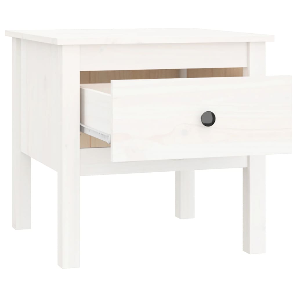 Solid Pine Wood Side Table - White, 50x50x49 cm