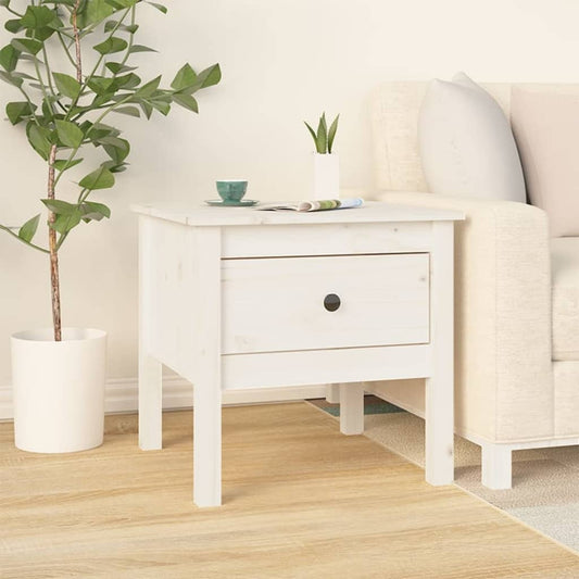 Solid Pine Wood Side Table - White, 50x50x49 cm