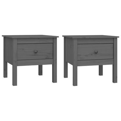 Set of 2 Grey Pine Wood Side Tables - 50x50x49 cm